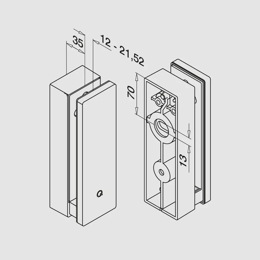 Zeichnung Glas-Punkthalter Block eckig